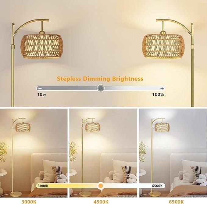 Osasy Stehlampe Dimmbar Mit Rattanschirm - Dreibein Design Für Wohnzimmer & Büro