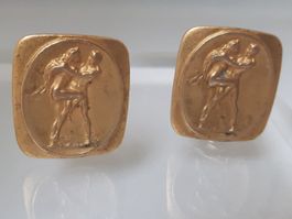 Vergoldete vintage Ohrclips, Unikat Tänzer Paar, Nude Relief