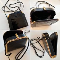 70er Jahre Vintage Handtasche Gold Schwarz Leder