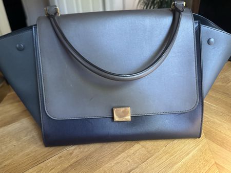 Celine Trapeze Bag, Leather, Grey & Navy, Excellent!