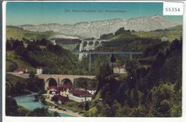 Die Sitter-Viadukte mit Säntisgebirge - Dampfzug