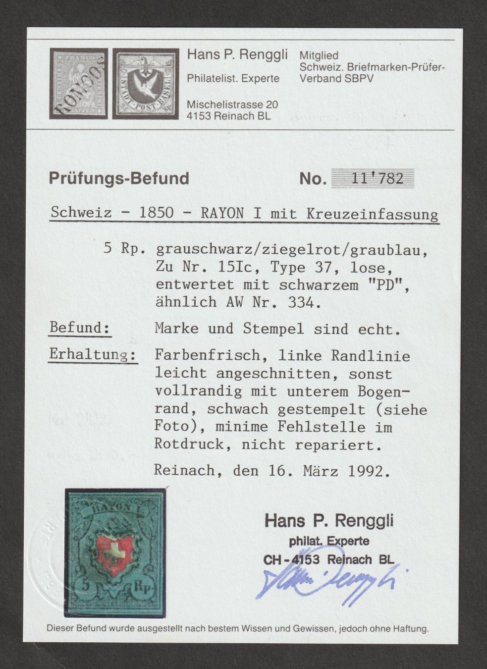 Tutti i francobolli: Rayon 15Ic Typ 37 gestempelt / Befund – Usato da Siebnen venduto da Fstaehli 2