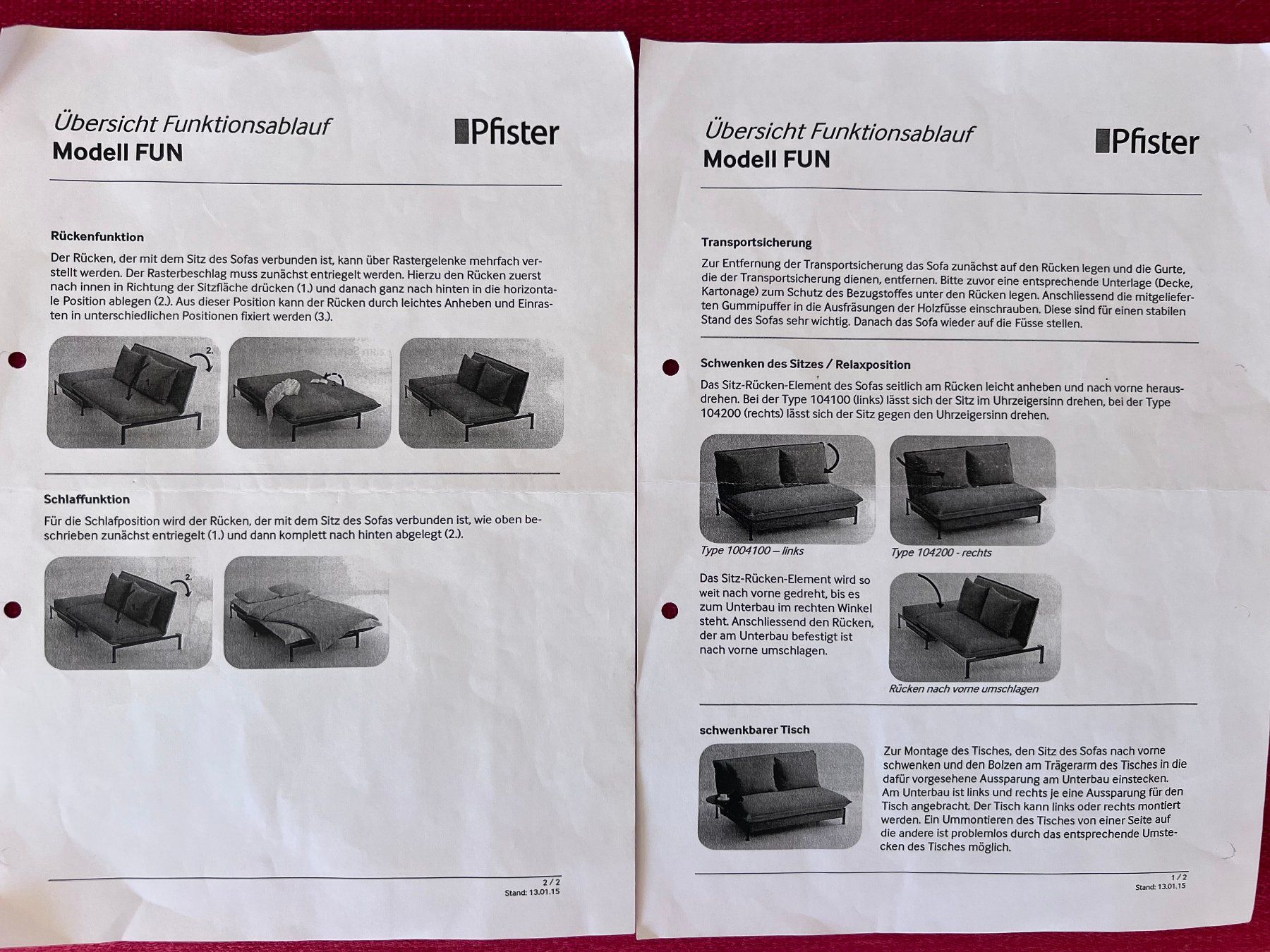 Pfister Sofas: Rotes Bettsofa Schlafsofa Pfister FUN in Rot – Gebraucht aus Wabern von Mkp 3