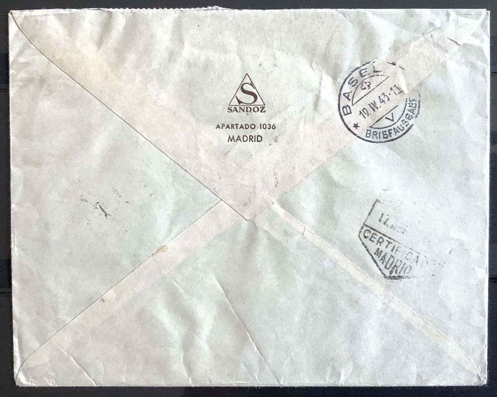 Tutti i francobolli: 1943 Spanien / Sandoz Flugpostbrief mit  Mischfrankatur – Usato da Liestal venduto da Skunk02 1