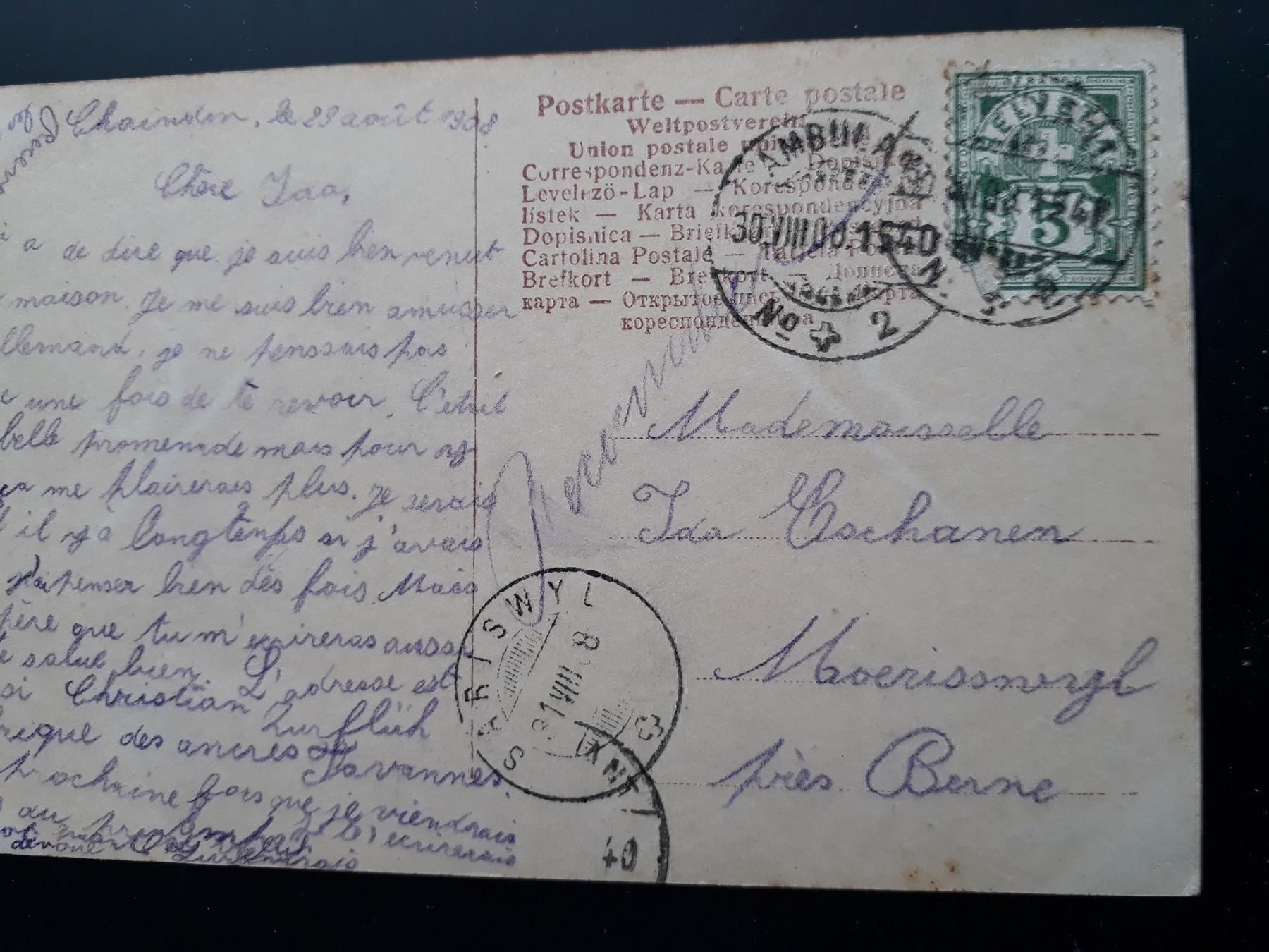 Cartoline postali: AK, 31.VIII.(19)08, Säriswyl – Usato da Herzogenbuchsee venduto da Herkules9 1
