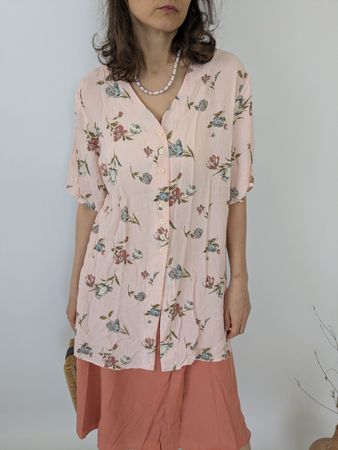 Sommerliches Blusenkleid Gr. 38/40 Rosafarben mit Blumenprin