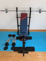 Trainingsbank-Set mit Langhantel, Kurzhanteln & Gewichten