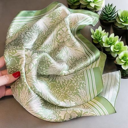 New 53cm Silk Scarf, Floral Hellgrün Tuch Schal, 100% Seide