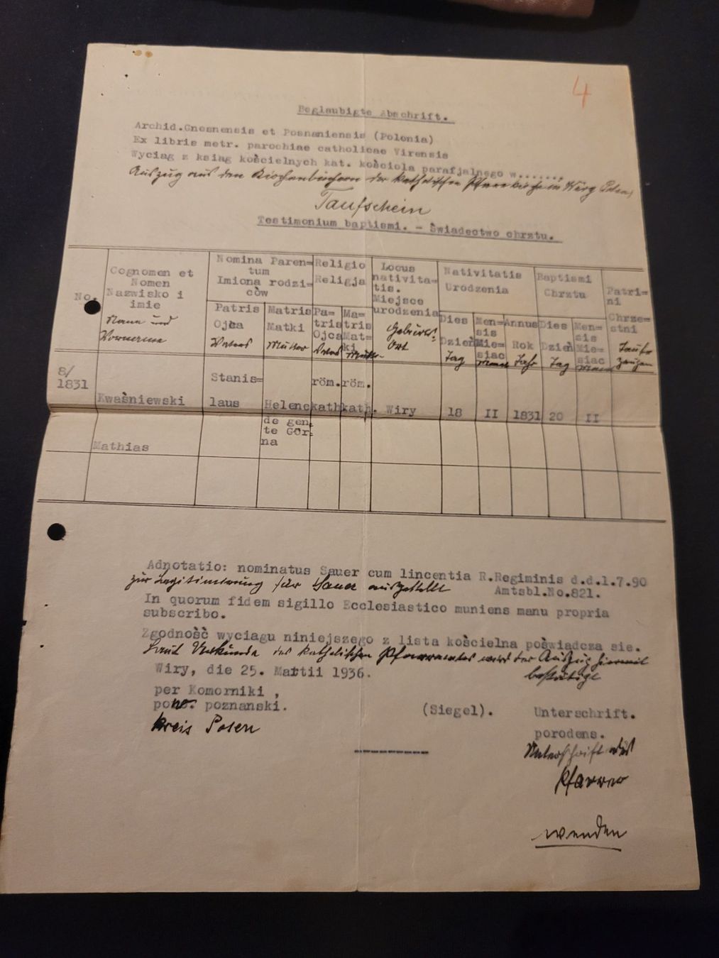 Armi bianche: Deutsches Reich, Dokument 1936 – Usato da Kriens venduto da KTP