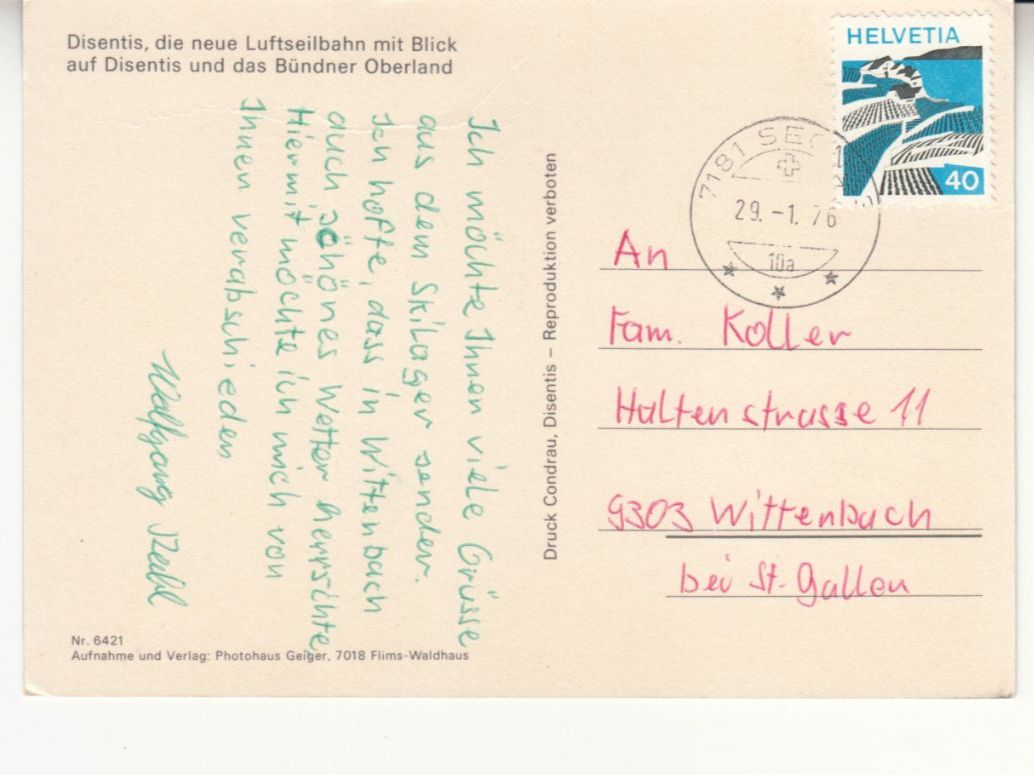Cartoline postali: Disentis 1976 – Usato da Bürglen TG venduto da StampGraf 1