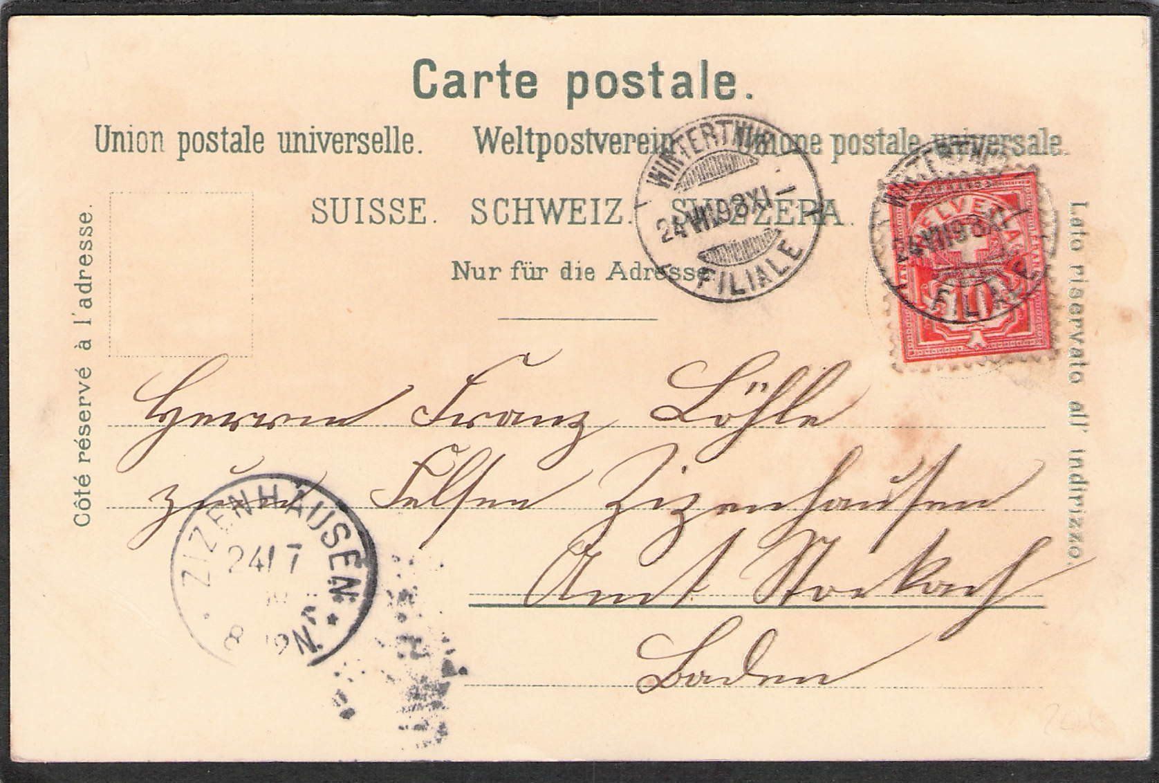 Ansichtskarten: -Litho Gruss aus Winterthur , 1898 – Gebraucht aus Reichenburg von Pipo-67 1