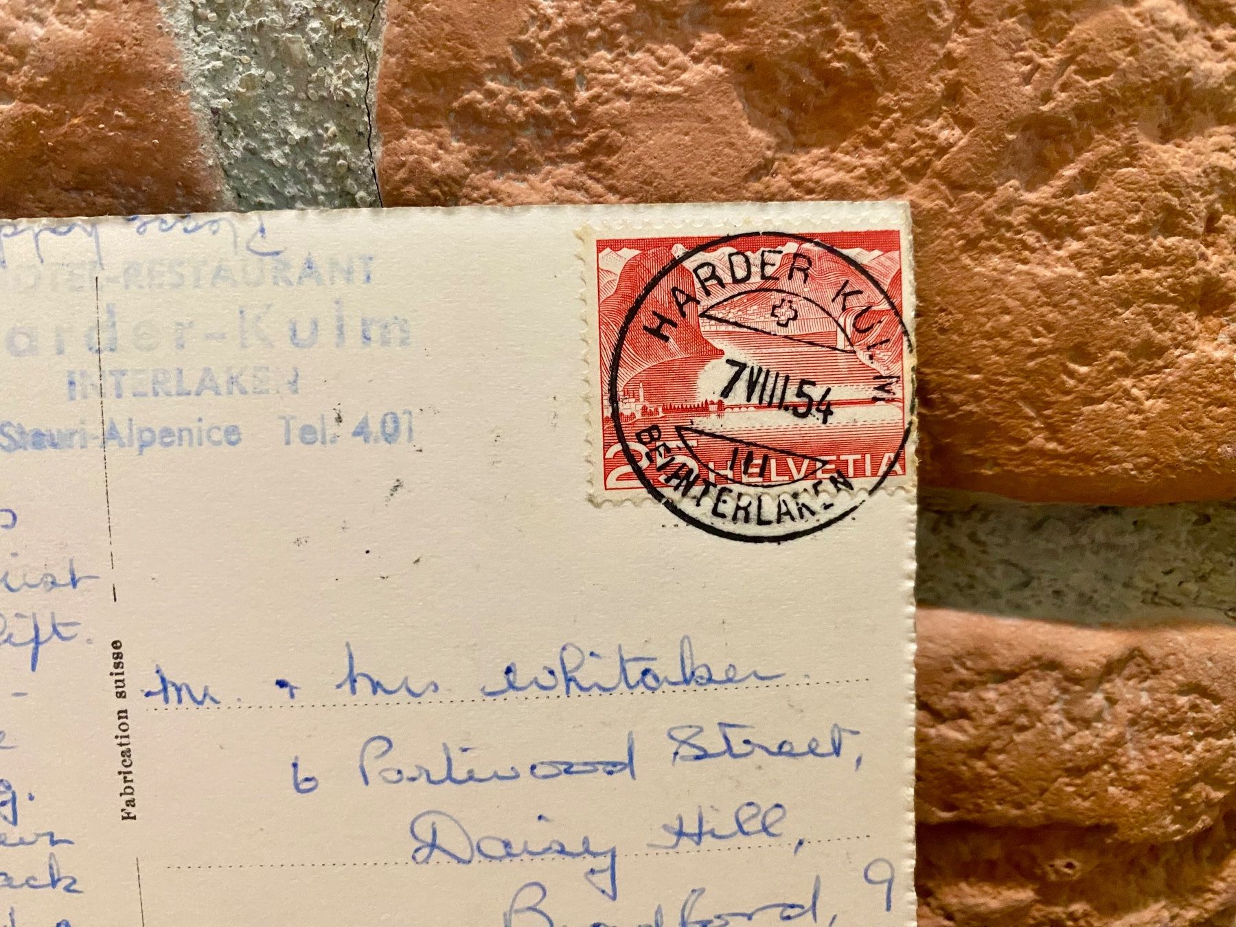 Cartoline postali: 1954 Harderbahn Interlaken - Berner Oberland – Usato da Root venduto da ENGLAND-TREASURES 3