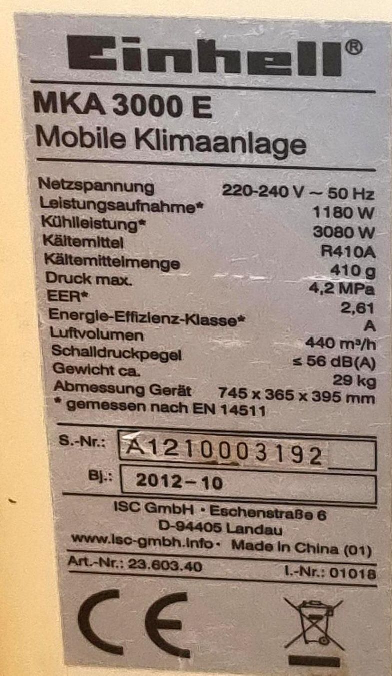 Einhell Condizionatori: Einhell MKA 3000 E Klimaanlage / climatiseur – Usato da Collonges venduto da arashee 5