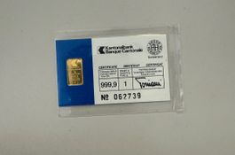 Goldbarren Kantonalbank Argor Heraeus 1g 999.9 neu