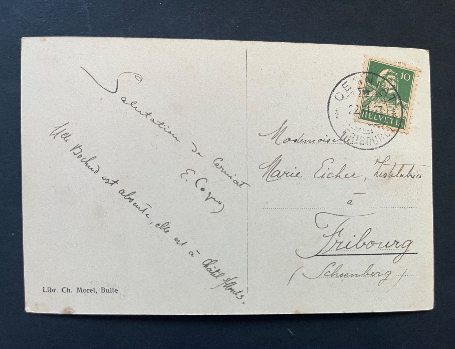 Cartoline postali: Cerniat , Ansicht /1928 – Usato da Ostermundigen venduto da DaxKarten-75 1
