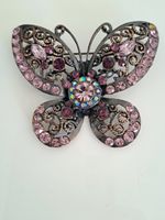 Broche papillon métal filigrane strass roses