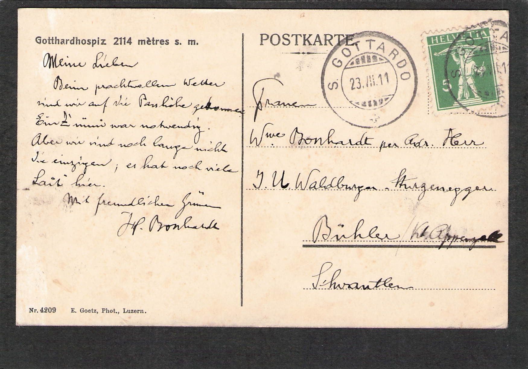 Cartoline postali: AK. UR Gotthardhospiz , 1911 – Usato da Reichenburg venduto da ibiza18 1