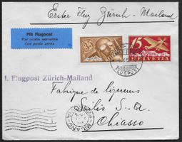 1925 Brief 1.Flug Zürich-Mailand Frankatur hochwertig ab 1.-