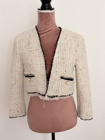 Kurze Tweed Jacke beige mit Pailletten guter Zustand
