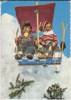 Puppenkarte: Zwei in der Skigondel, gelaufen 1966