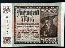 1923 5000 Mark, Reichsbanknote Deutschland, Berlin
