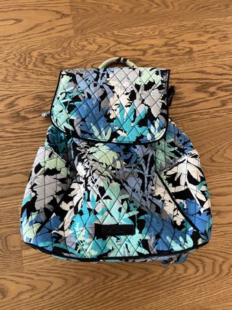 Vera Bradley Stoff Rucksack mit Kordelzug blaues Muster ￼