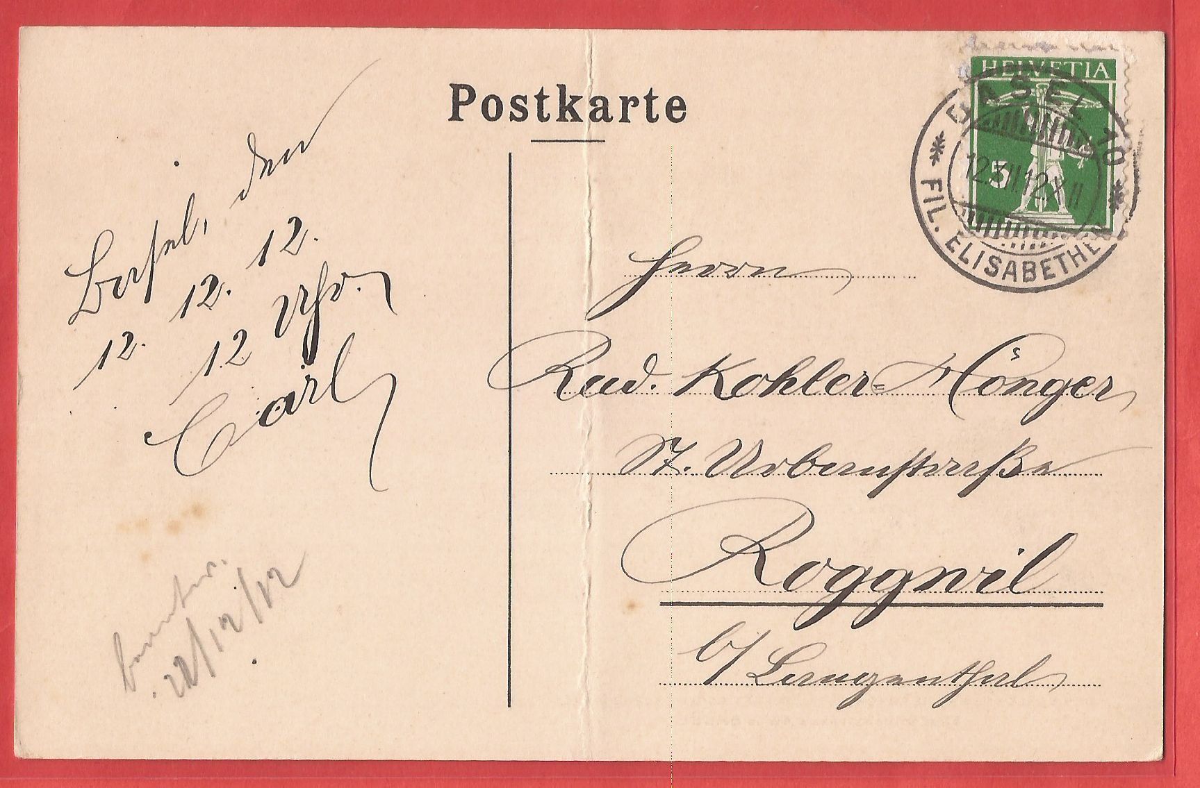 Cartoline postali: Basel Gebäude Basler Versicherung mit Tram 1912 - Mittelbug – Usato da Fislisbach venduto da Porano 1