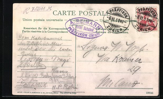 Cartes postales: Pfäffikon, Ortsansicht, Hotel Bahnhof – D'occasion à Berlin par bartko-reher 1