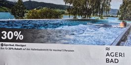 Bon 30% Rabatt Ägeribad, Oberägeri  bis 31.8.2026