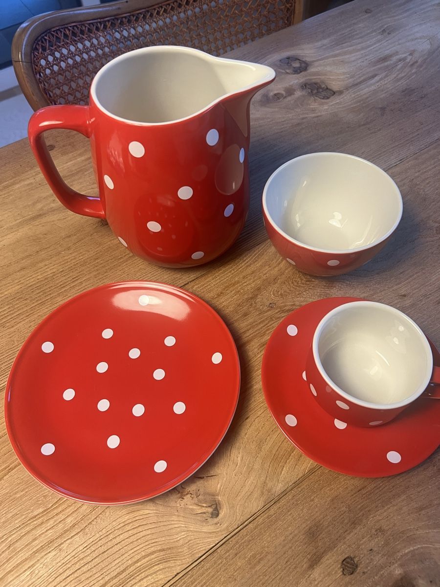 Rössler Swiss Design Geschirrset Rot/Weiss gepunktet (Gebraucht) in Meggen für CHF 180 – nur Abholung auf Ricardo kaufen