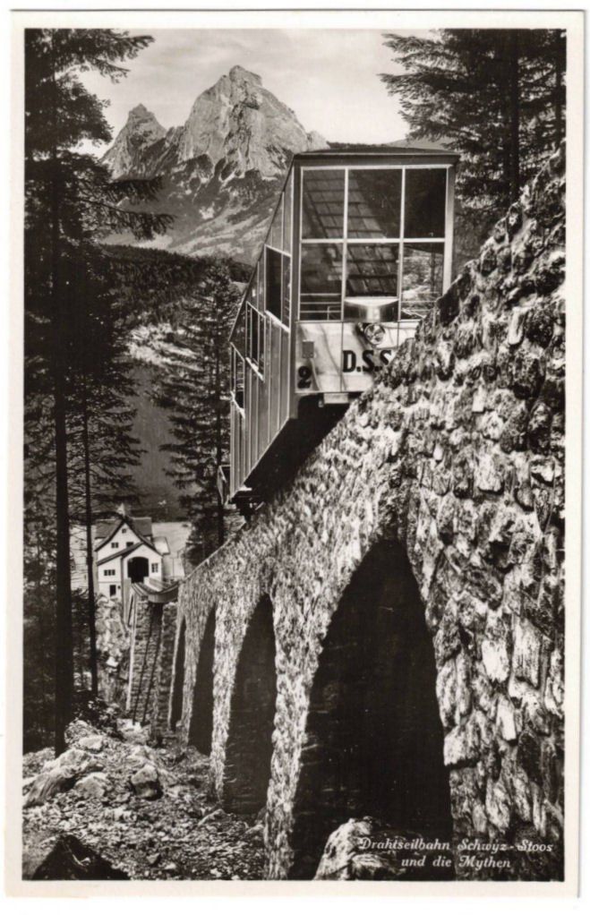 Cartoline postali: Stoos - Standseilbahn mit Mythen – Usato da Binningen venduto da Mountainrider