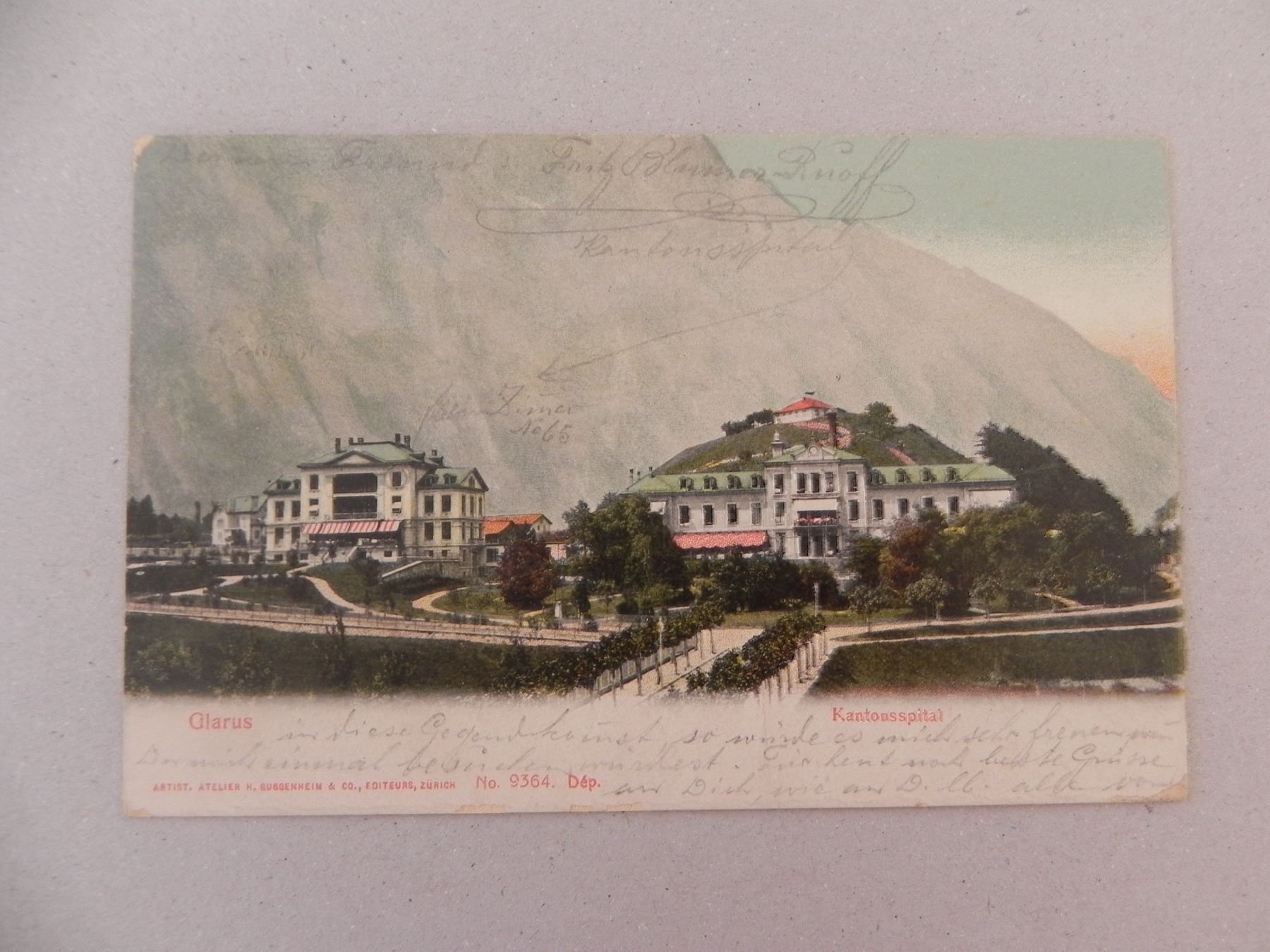 Cartoline postali: Ansichtskarte Glarus Kantonsspital 1912 – Usato da Siebnen venduto da krimsie