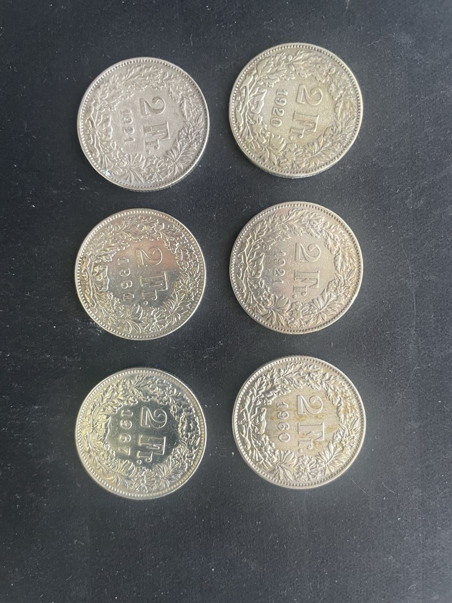 Toutes les monnaies: 6 x 2.- Silber CH Jahr diverse  – D'occasion à Meierskappel par Hala03