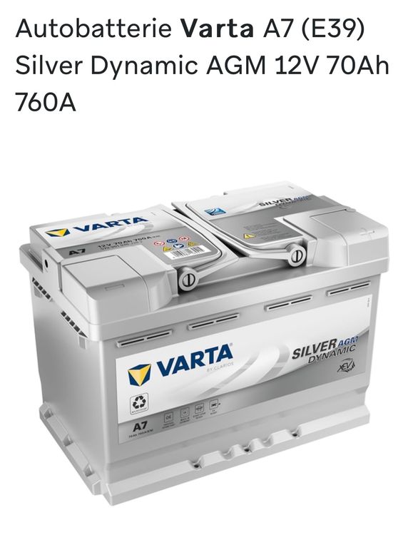 Autobatterie Varta A7 (E39) Silver Dynamic AGM 12V 70Ah 760A