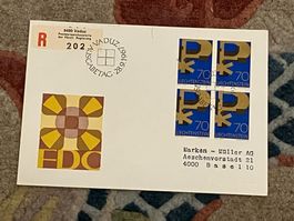 1 Erstagsbrief LI Einschreiben Viererblock 1967