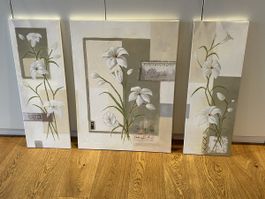 3 teiliges Bild mit Lilien Blumen Druck