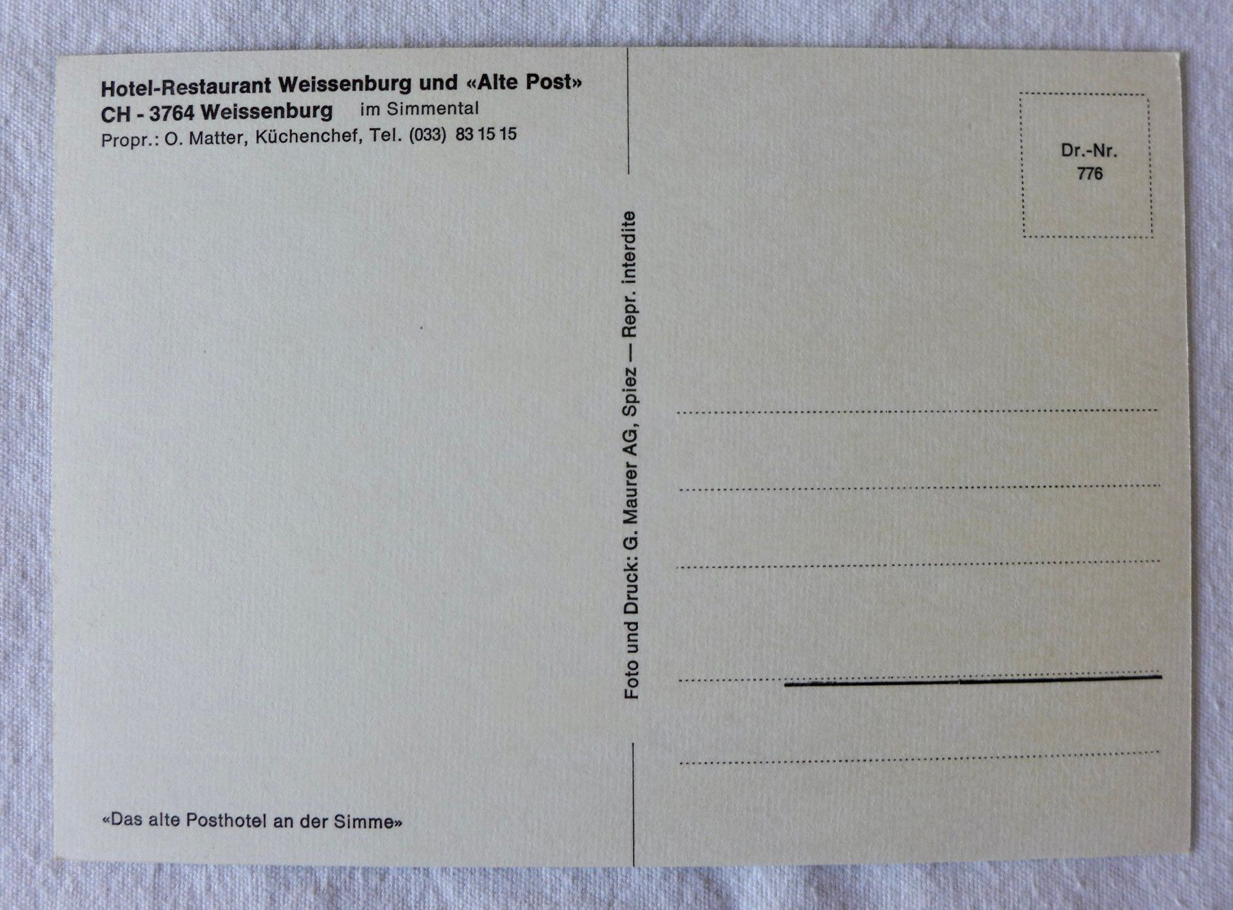 Ansichtskarten: AK WEISSENBURG BE, Hotel Restaurant – Gebraucht aus Wallisellen von aloa09 1
