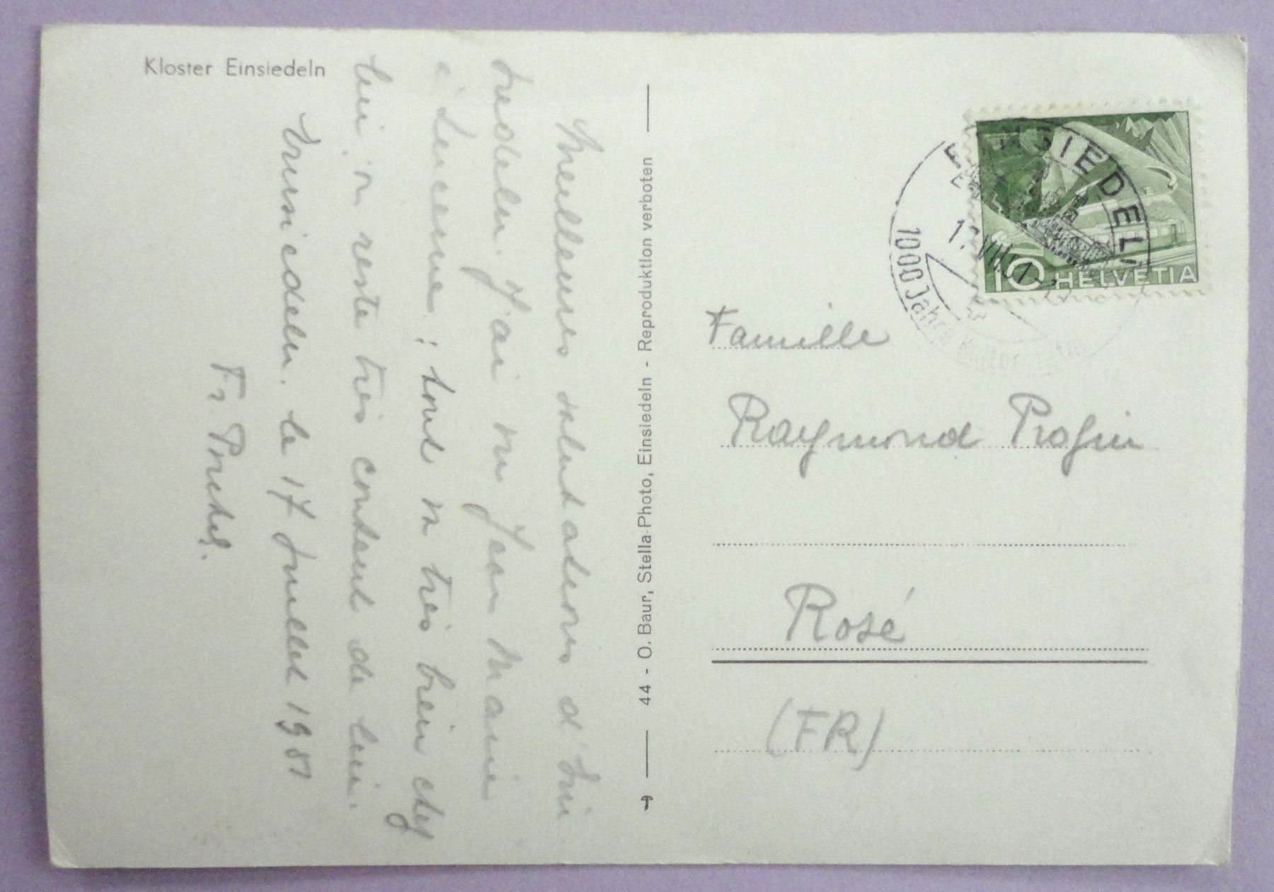 Cartoline postali: Kloster Einsiedeln – Usato da Fétigny venduto da Billy2miny 1