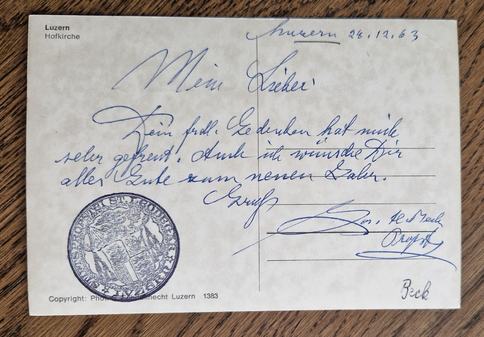 Cartoline postali: Hofkirche, Neujahrsgruss, Stempel St. Leodegar 1963 – Usato da Ebikon venduto da Donar50 1