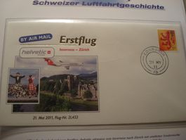 2 Briefe Erstflug 2011, Helvetic, Zürich-Inverness-Zürich