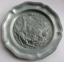 Zinn Zinnteller Wandteller Jagdmotiv Relief Fasan