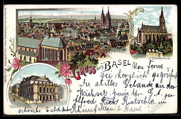 Cartoline postali: Litho Basel, Stadtansicht mit Kathedrale – Usato da Berlin venduto da bartko-reher