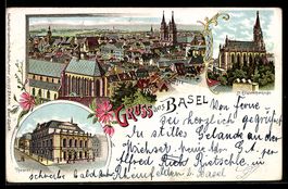 Litho Basel, Stadtansicht mit Kathedrale