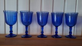 5 Vintage Glaskelche in blau