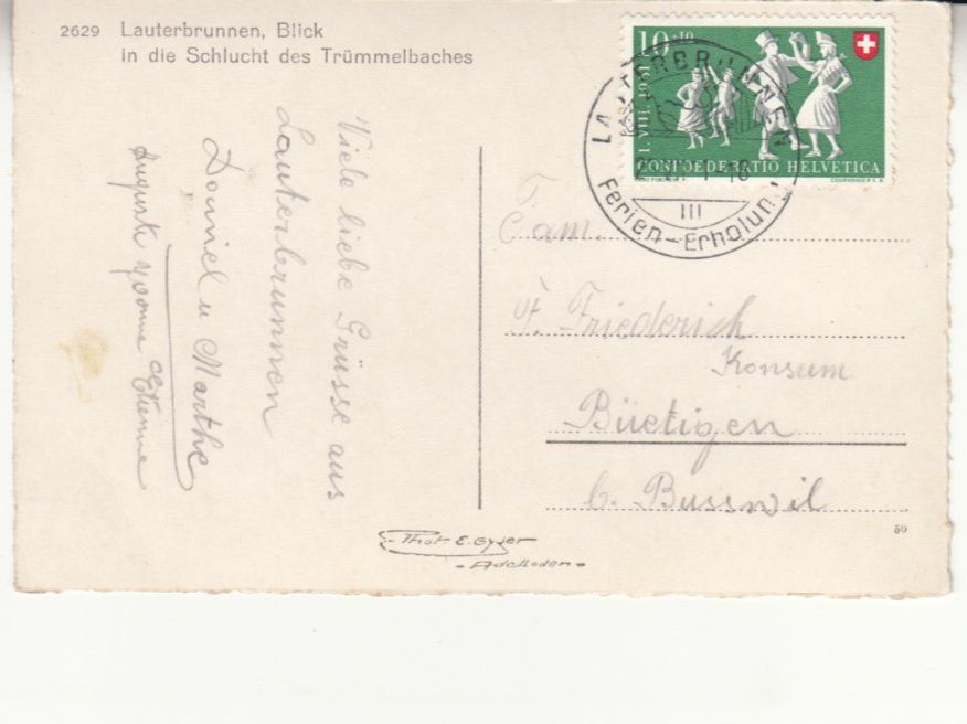 Cartoline postali: Trümmelbach Schlucht 1951 – Usato da Bürglen TG venduto da StampGraf 1