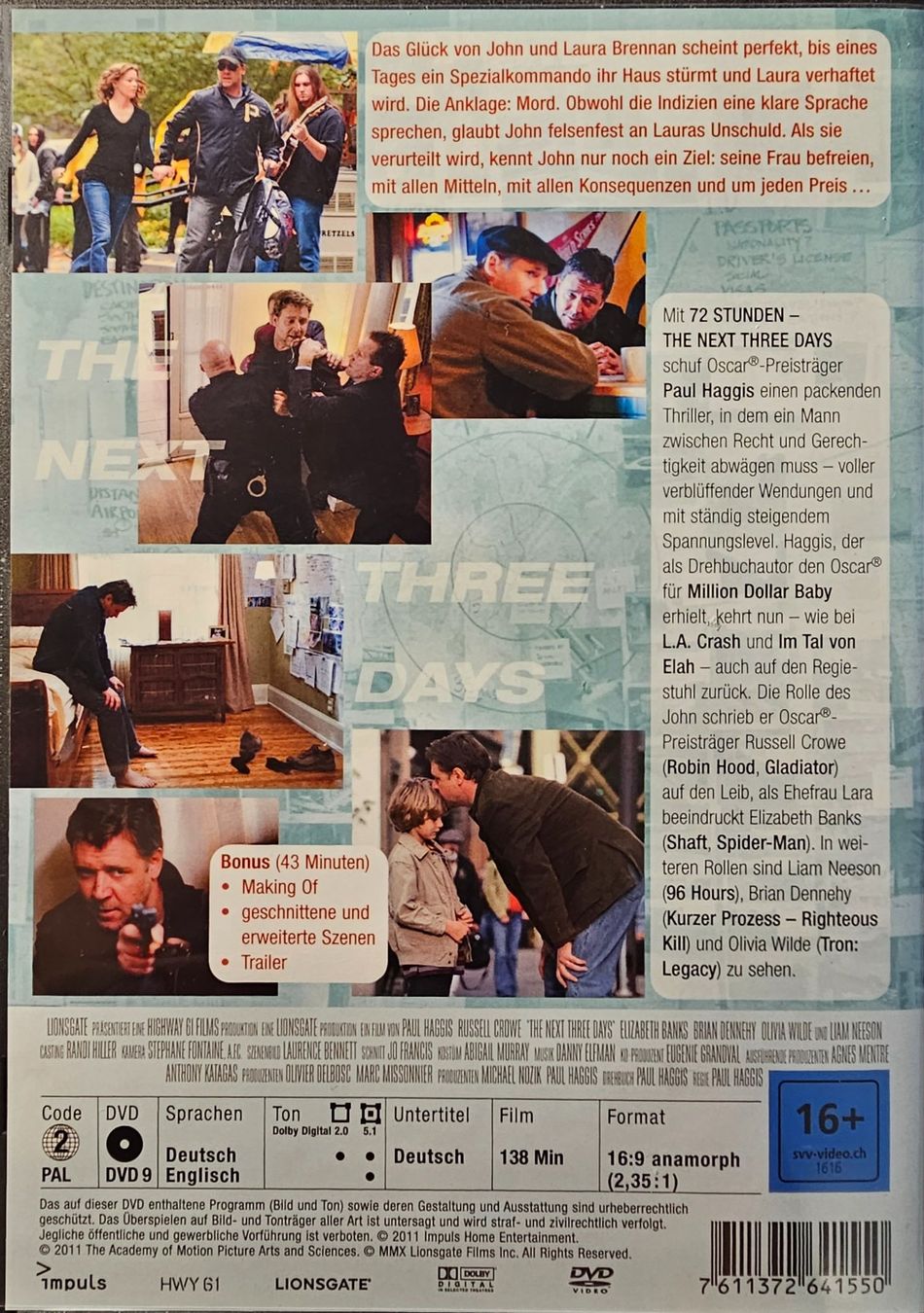 Tutti i DVDs: The next three days - 72 Stunden – Usato da Wahlen b. Laufen venduto da Cg10 1