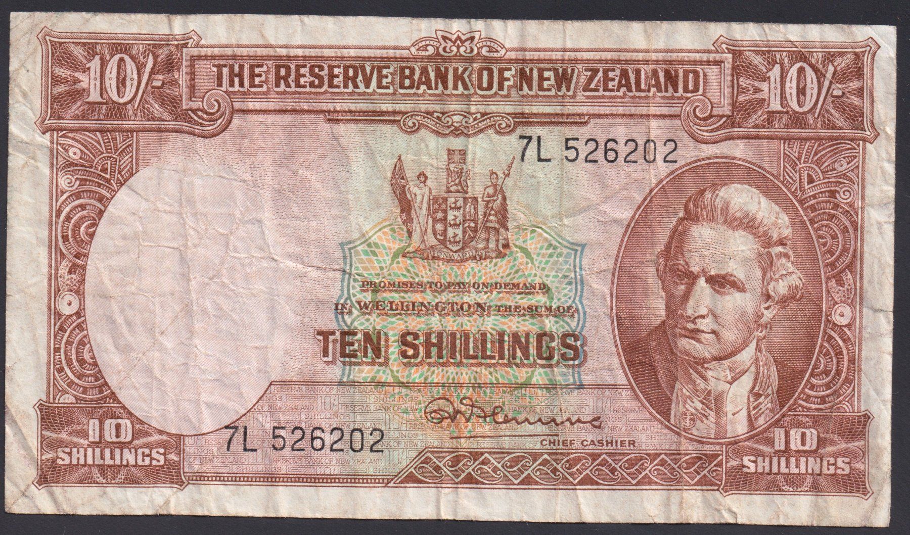 Banconote: Neuseeland 10 Shillings 1960 – Usato da Brugg AG venduto da banknoten_muesli