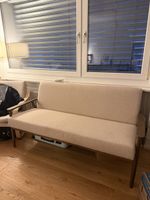 3-Seater Sofa Beige Wood Frame Good Condition