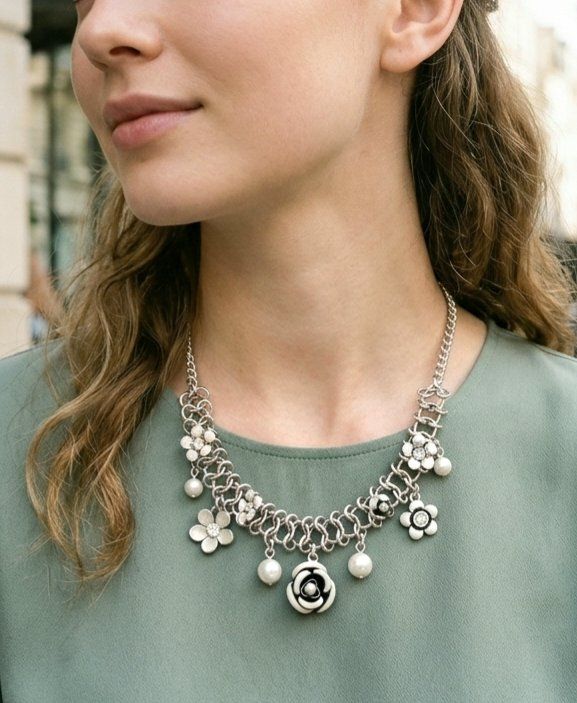 Catenine: Elegantes Collier mit Perlen & Blüten Design - A&C neu – Nuovo e nell'imballaggio originale da Uetikon am See venduto da Springdream 3