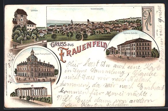 Cartoline postali: Litho Frauenfeld, Kaserne, Kantonsschule – Usato da Berlin venduto da bartko-reher